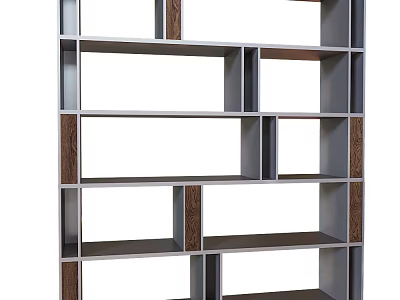 Modern Open Bookshelf Design With Multiple Compartments And Wood Metal Elements 3d model