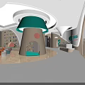 Vibrant Kindergarten Interior Design With Mushroom Shaped Green Roof Bookshelves And Colorful Seats