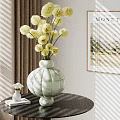 Decorative Ornament Set With Green Marble Vase Yellow Flowers And Monet Poster In Cozy Interior