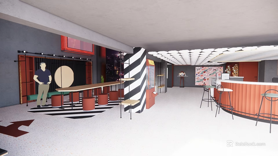 Electric Toys Modern Shop Interior With Red Black Stripes Display And Furniture 3d model 