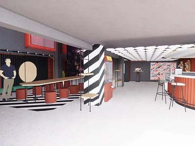 Electric Toys Modern Shop Interior With Red Black Stripes Display And Furniture 3d model