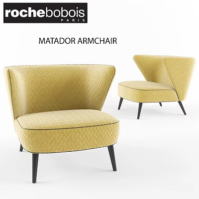 Yellow Velvet Matador Armchair With Quilted Design And Black Slender Legs 3d model
