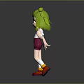 3D Animated Game Character With Green Hair Red Eyes And Waving Gesture