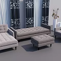 Gray Multi Piece Casual Sofa Set With Ottoman Patterned Curtains And Decorative Vases 3d model
