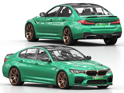 Green Sporty Sedan Car With Copper Wheels And Aerodynamic Body Design 3d model