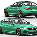 Green Sporty Sedan Car With Copper Wheels And Aerodynamic Body Design