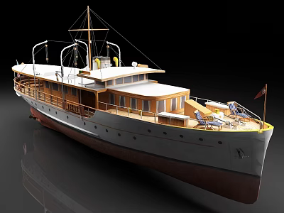 Classic Style Yacht With Deck Sun Loungers And Wood Trim 3d model
