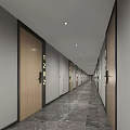 Modern Elevator Hallway Interior Design With Marble Flooring And City View Windows 3d model