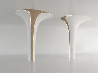 Modern Wooden And White Columns With Streamlined Curved Design In Indoor Space 3d model