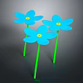 Three Blue Flowers With Green Stems Against Dark Background For Home Decor