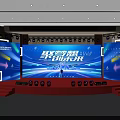Grand Stage Setup with Large Background Screens Blue Lighting Effects and Red Steps 3d model