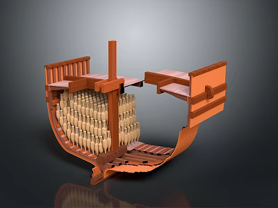 Wooden Ship 3D Model With Animals Inside And Detailed Deck Railing Structure 3d model