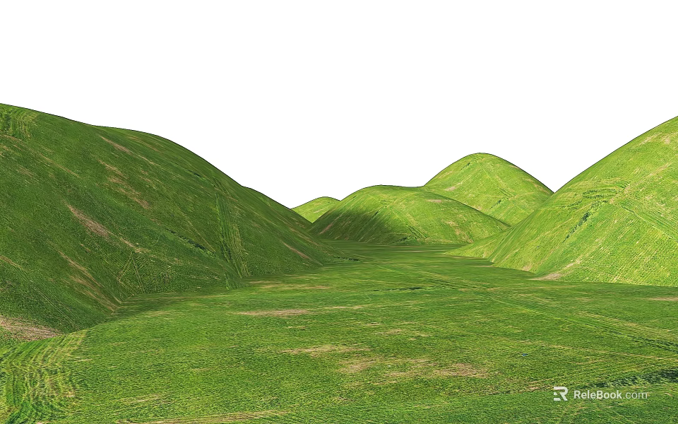 Green Rolling Hills Park Landscape With Lush Grass And Natural Terrain 3d model 