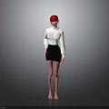 Red Haired Character Wearing White Shirt Black Skirt Black Stockings And Sandals On Gray Background
