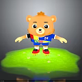Cartoon Bear Character Wearing Blue Shirt With Number 24 And Colorful Patterns On Green Grass