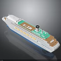 Modern Cruise Ship With White Hull Green Deck And Multiple Portholes