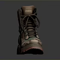 Camouflage Pattern High Top Boots With Brown Upper Green Accents And Orange Soles
