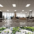 Bright Spacious Modern Open Office Workspace With Comfortable Workstations Neat Storage Shelves And Marble Flooring