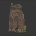 Ancient Weathered Stone Ruins With Arched Structure And Green Plants 3d model