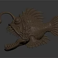 Detailed 3D Anglerfish Model with Metallic Texture Open Mouth Long Lure Prominent Eyes Spiky Structures