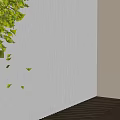 White Vertical Blinds in Bright Room With Wooden Floor and Green Plant