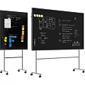 Functional Wall Hanging With Blueprints Sticky Notes And Colorful Squares On Movable Blackboard Stand
