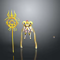 Divine Mythical Character With Golden Radiant Staff And Ornate Decorative Elements