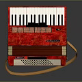 Red Accordion Musical Instrument With Black White Keys And Shoulder Strap