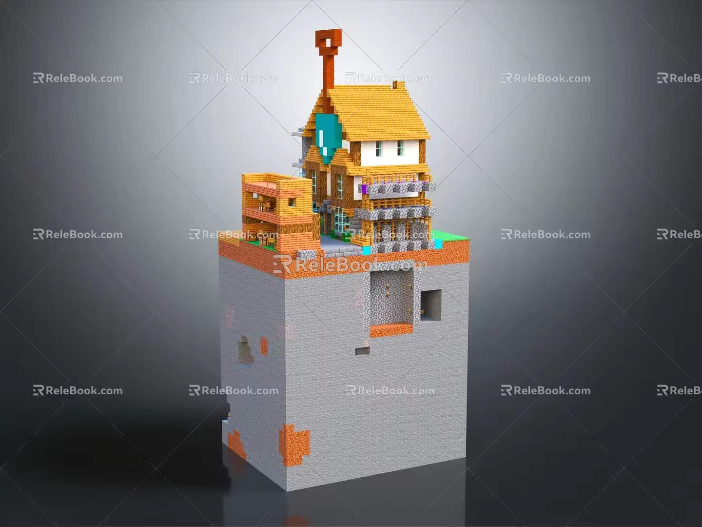 modern building blocks pixel house voxel house 3d model
