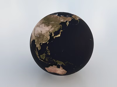 Decorative Ornament Set Featuring Black Globe With Detailed Continents For Home Decor 3d model