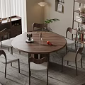 Quiet Ancient Style Dining Table and Chair Combination Round Solid Wood Dining Table Dining Chair Six-person Storage Rack Sideboard Vase Decoration Floor Lamp 3d model