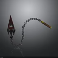 Spiked Chain Weapon With Metal Chain And Yellow Wrapped Wooden Handle