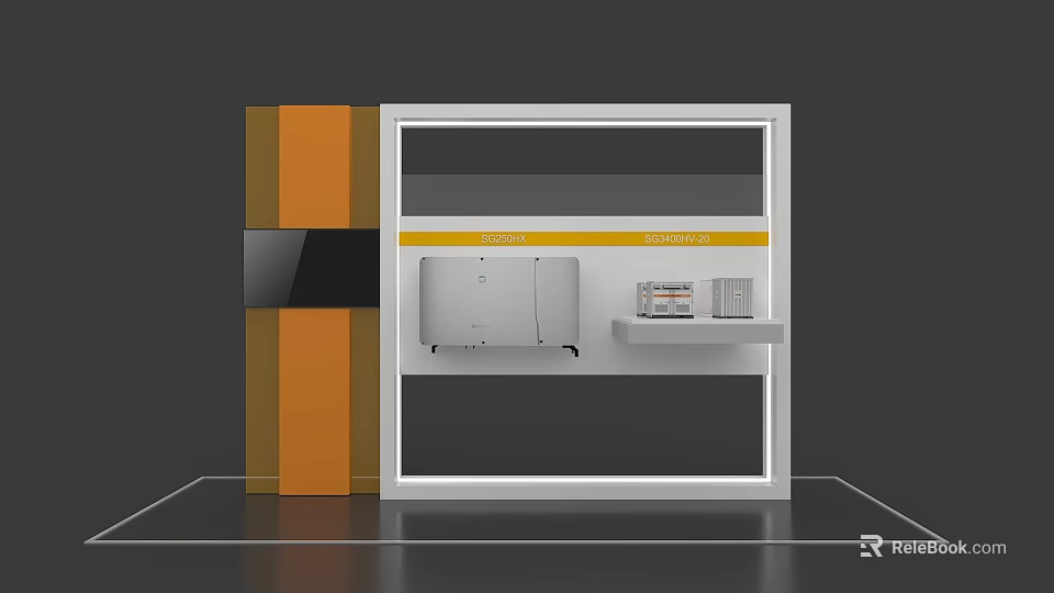 Exhibition Display Wall With White And Orange Design And Display Equipment 3d model 