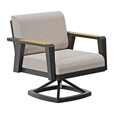 Light Gray Fabric Single Sofa With Wooden Armrests Black Metal Frame And Swivel Base 3d model