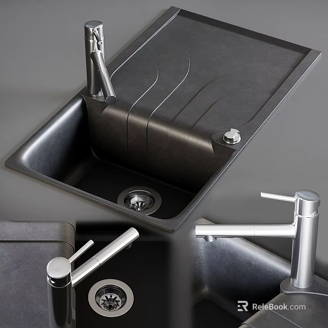 High Quality Kitchen Hardware Tools for Black Sink Faucet and Metal Drain Components 3d model 