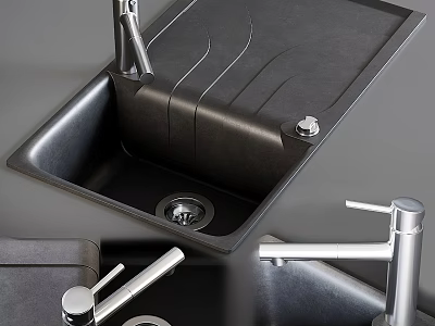 High Quality Kitchen Hardware Tools for Black Sink Faucet and Metal Drain Components 3d model