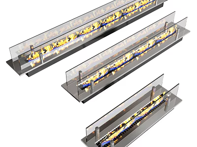 Modern Linear Fireplaces With Glass Front Realistic Flames And Sleek Metal Frame 3d model