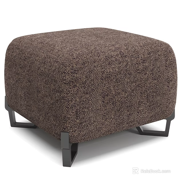 Contemporary Brown Textured Upholstered Stool With Black Metal Geometric Support Legs 3d model 