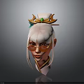 Child With Long White Hair Golden Crown Green Gemstone Orange Glasses White Outfit Golden Collar