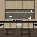Modern Tea Table And Chairs With Wooden Cabinets Shelves Tea Utensils And Lamps