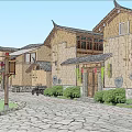Traditional Garden Landscape Featuring Stone Paved Path Ancient Buildings Green Trees And Pedestrians