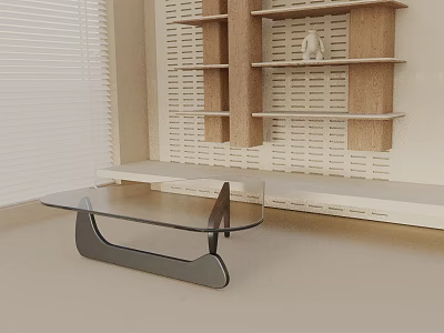 Modern Coffee Table With Glass Top And Metal Frame In Living Room Interior 3d model