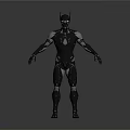 Black Armored Humanoid Character 3D Render With Horned Head And Mechanical Armor
