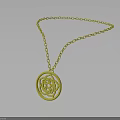 Gold Necklace Featuring Delicate Chain And Circular Pendant With Floral Pattern 3d model