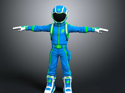 Astronaut in Blue Green Suit With Open Arms Helmet and Backpack 3d model
