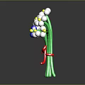 Decorative Ornament Set With Balloon Bouquet White Yellow Blue Balloons Green Stems Red Bow