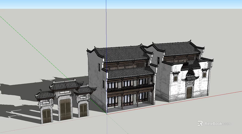 Ancient Chinese Architecture With Overhanging Eaves Black Tiled Roofs And White Walls 3d model 
