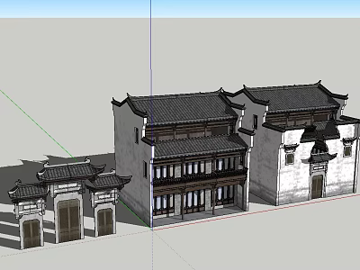 Ancient Chinese Architecture With Overhanging Eaves Black Tiled Roofs And White Walls 3d model