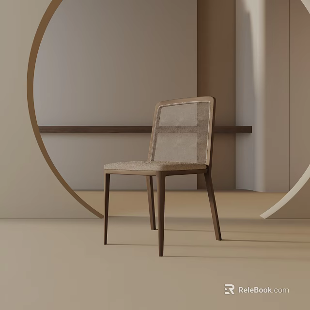 Sleek Wooden Dining Chair With Mesh Backrest In Light Toned Minimalist Interior 3d model 
