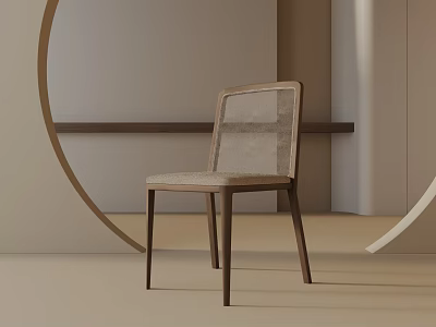 Sleek Wooden Dining Chair With Mesh Backrest In Light Toned Minimalist Interior 3d model